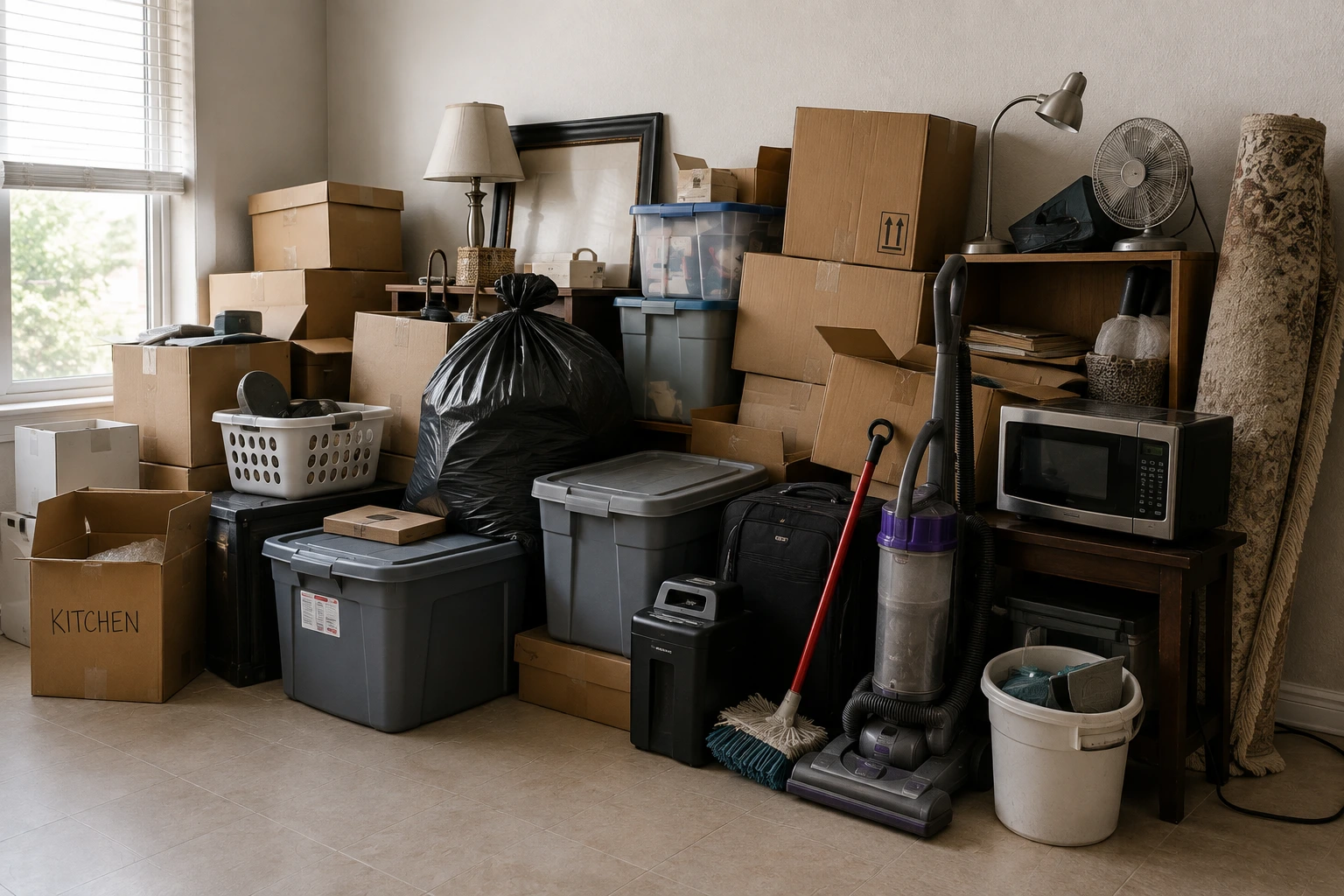 Household clutter and storage room items to be removed